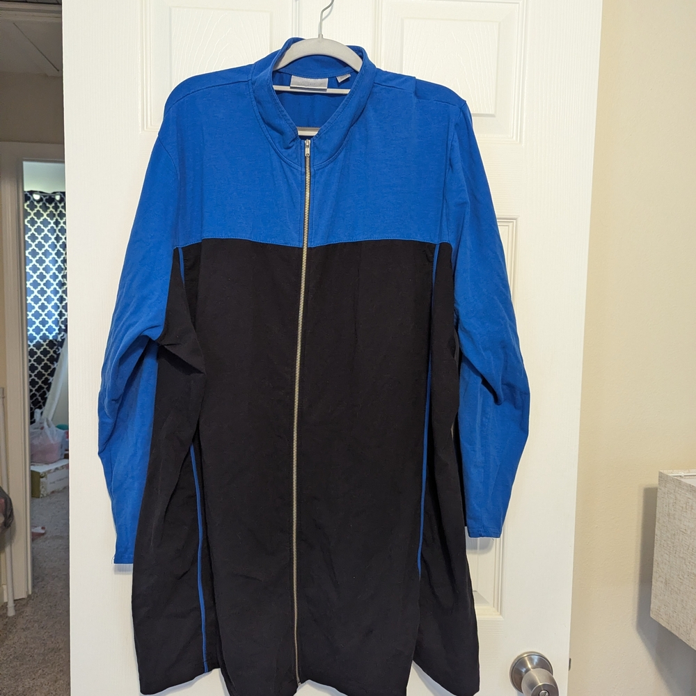 Blue and Black Zip-Front Long Jacket